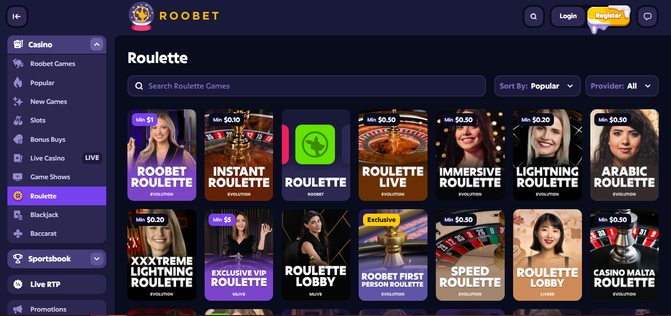 Roulette chez Roobet
