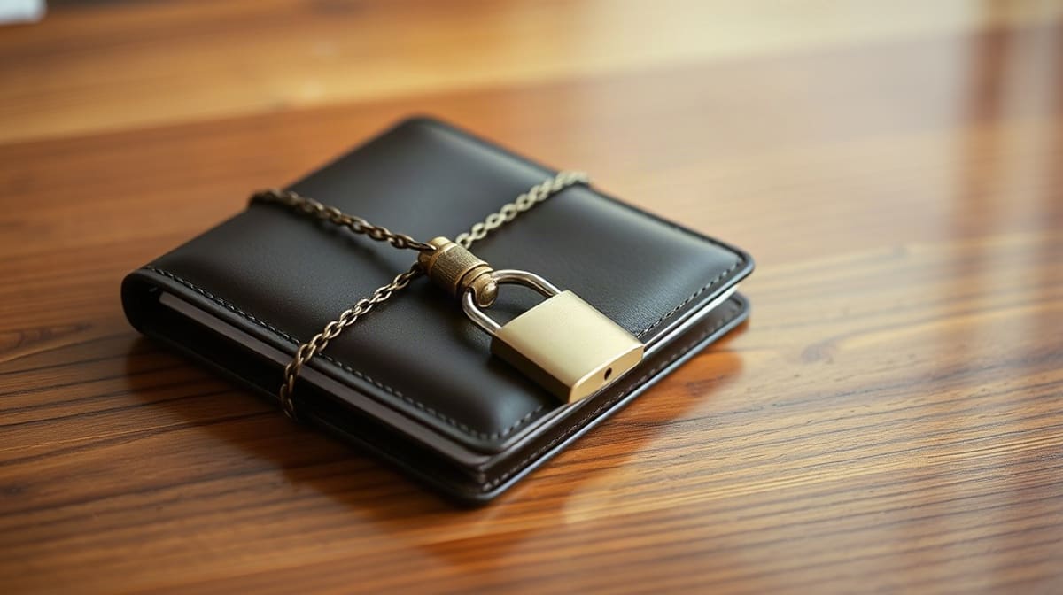 Chéquier fermé par une chaîne et un cadenas, image d’un chèque bloqué